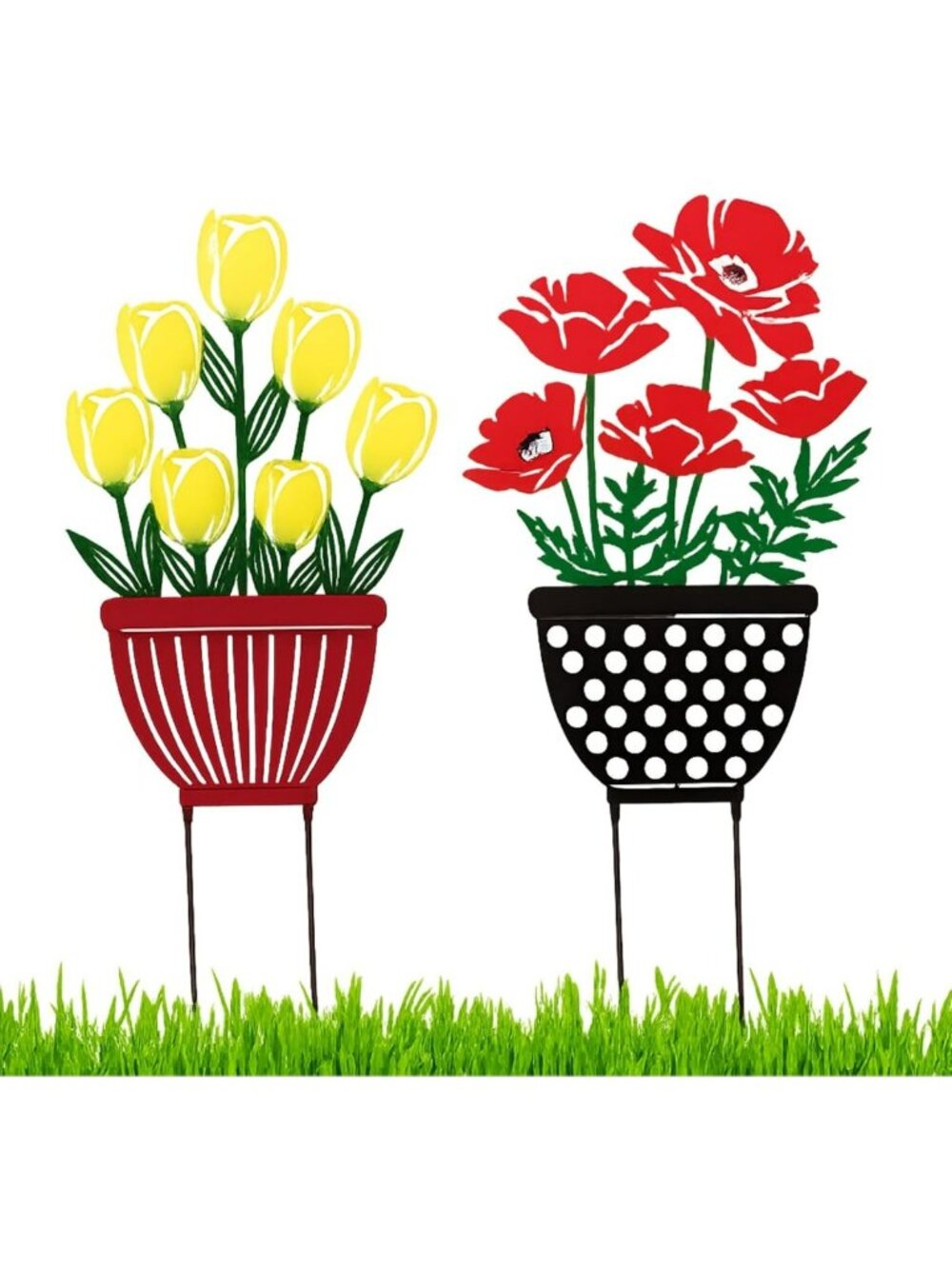 Colorful 2-Way Metal Garden Stake & Wall Plaque - Poppy & Tulip Decor